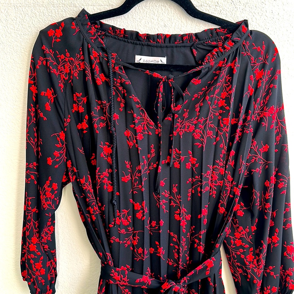 NWT Nanette Laporte pleated black and red dress